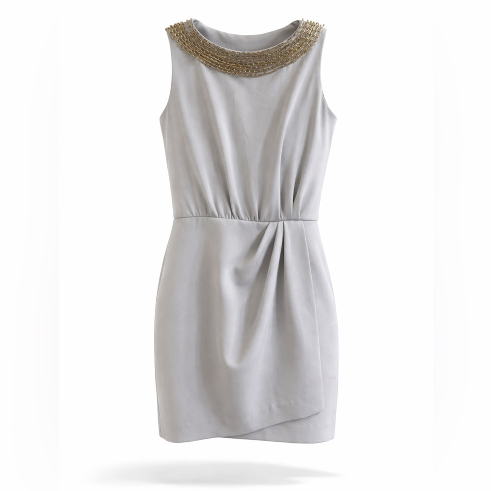 Moschino Cheap & Chic Gray Mini Dress with Safety Pin accented collar size 6.
